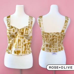 Mock Bustier Gold Patterned Sleeveless Top by Rose & Olive (NWT)